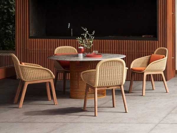 Kettal Vimini armchair in an outdoor dining area