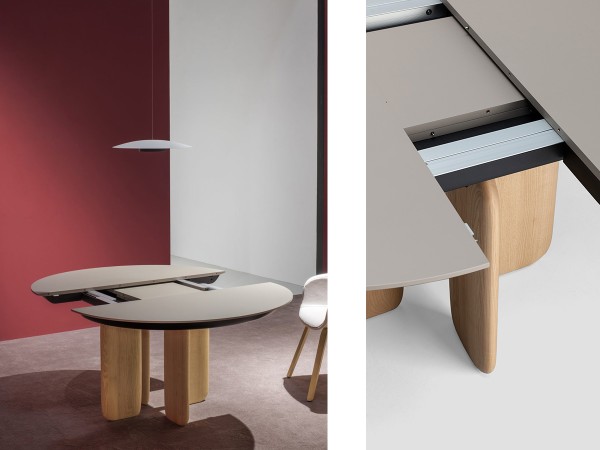 Detalles de la mesa extensible Pala de Kristalia