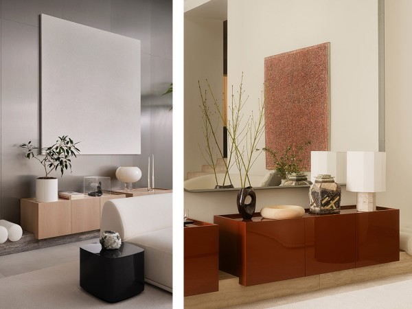 Different configurations of the Vetra sideboard by Meridiani